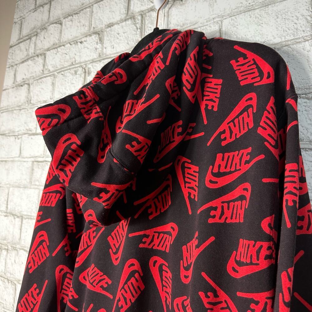 Nike Hoodie Essentials All Over Logo Sweatshirt Cotton Blend Black Red M - Picture 9 of 9